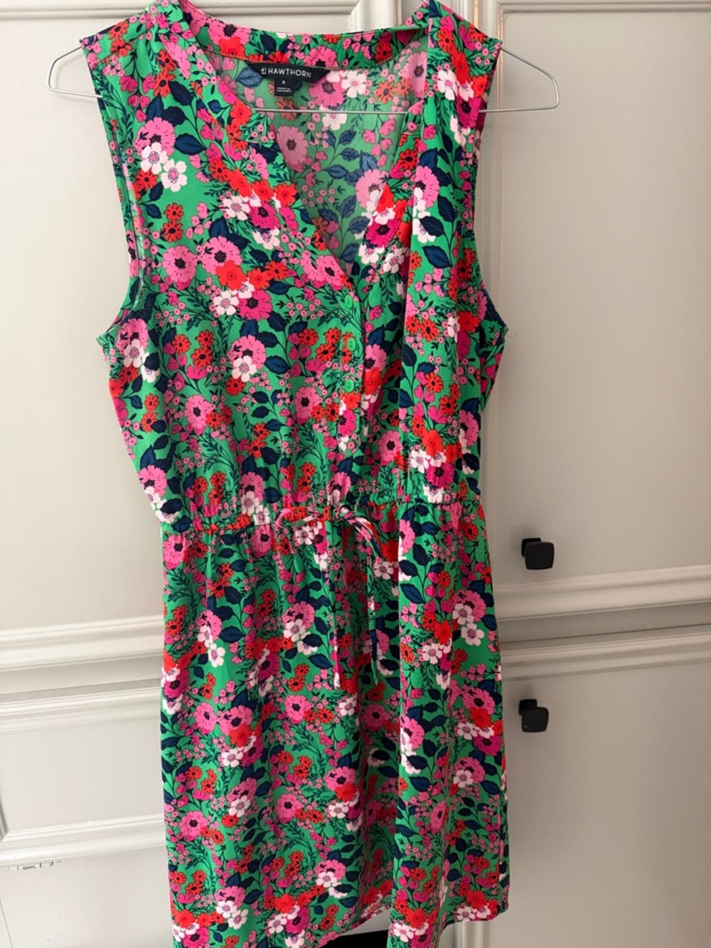 41 Hawthorn Green Floral Print Dress with Pink and Red Blooms
